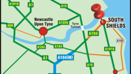 Map showing the main roads to South Shields.