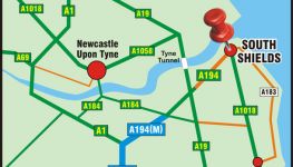 Map showing the main roads to South Shields.